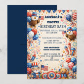 America 250th Birthday Invite Patriotic  シーズンカード (正面/裏面)