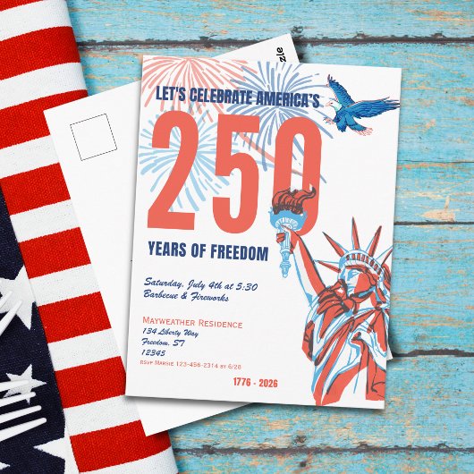 America 250th Retro Statue of Liberty Invitation ポストカード