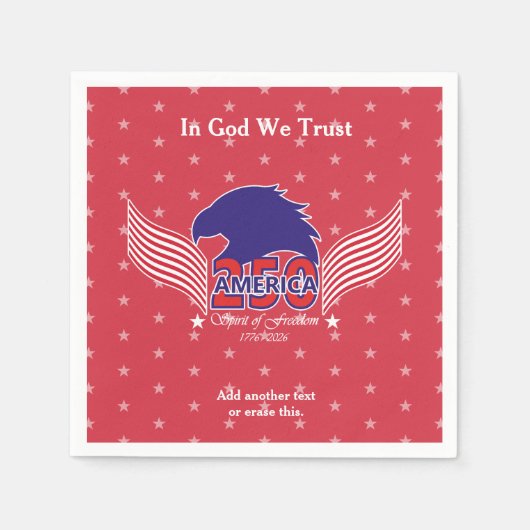 America 250th-Spirit of Freedom-Red-Editable Text スタンダードカクテルナプキン (正面)