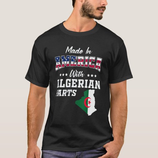 America Algerian Parts Algeria Map USA Flag Ancest Tシャツ (正面)