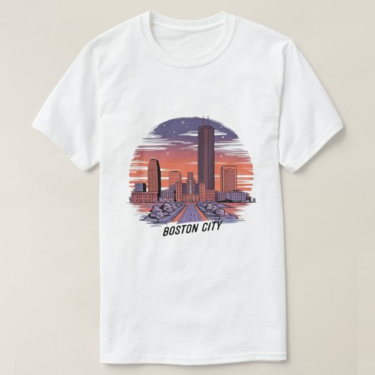 America Boston City Skyline, Boston Ma Us Skyline Tシャツ (デザイン正面)