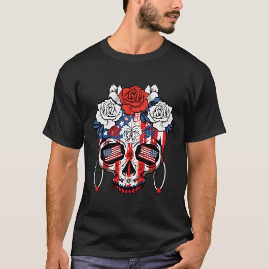 America Dia De Los Muertos Independence 4Th Of Jul Tシャツ (正面)