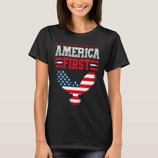 America First American Flag Patriotic US Flag 4th  Tシャツ (正面)
