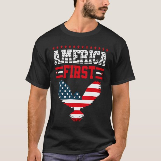America First American Flag Patriotic US Flag 4th  Tシャツ (正面)