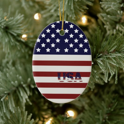  America Flag American USA  Pattern  セラミックオーナメント (ツリー)