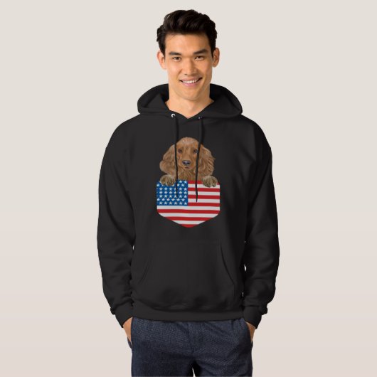 America Flag Cocker Spaniel Dog In Pocket パーカ (正面フル)