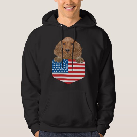 America Flag Cocker Spaniel Dog In Pocket パーカ (正面)