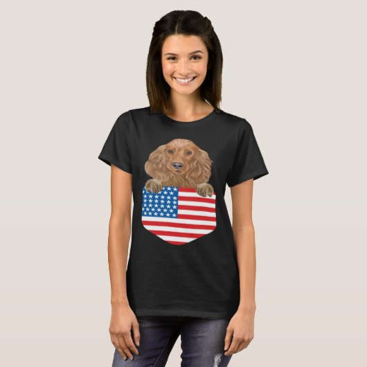 America Flag Cocker Spaniel Dog In Pocket Tシャツ (正面フル)