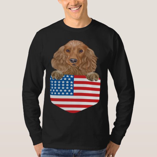 America Flag Cocker Spaniel Dog In Pocket Tシャツ (正面)