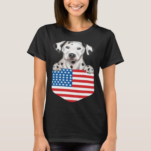 America Flag Dalmatian Dog In Pocket Tシャツ (正面)