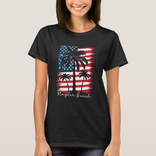 America Flag Flagler Beach Palm Tree Summer Vibe 4 Tシャツ (正面)
