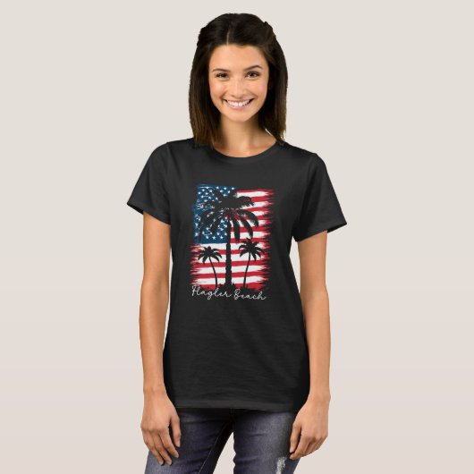 America Flag Flagler Beach Palm Tree Summer Vibe 4 Tシャツ (正面フル)