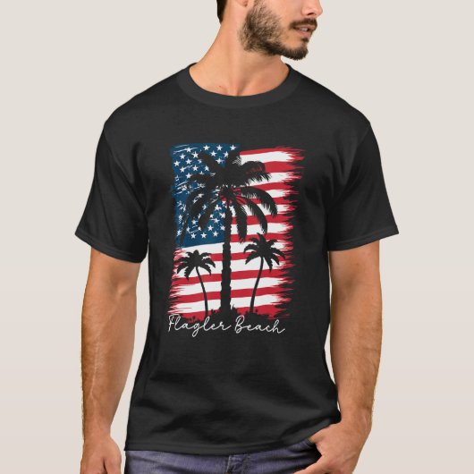 America Flag Flagler Beach Palm Tree Summer Vibe 4 Tシャツ (正面)