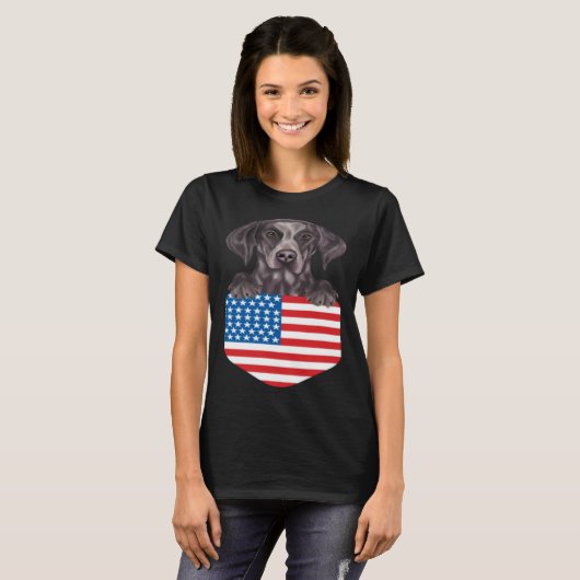 America Flag German Shorthaired Pointer Dog In Poc Tシャツ (正面フル)