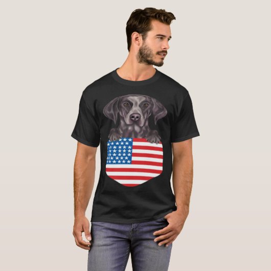 America Flag German Shorthaired Pointer Dog In Poc Tシャツ (正面フル)