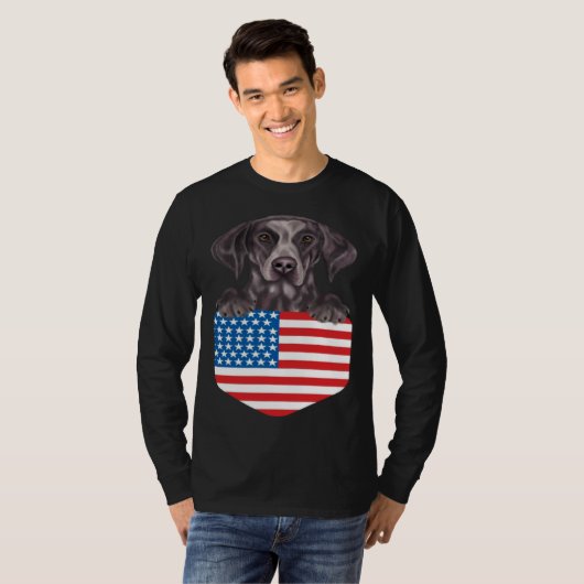 America Flag German Shorthaired Pointer Dog In Poc Tシャツ (正面フル)