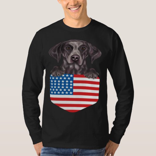 America Flag German Shorthaired Pointer Dog In Poc Tシャツ (正面)