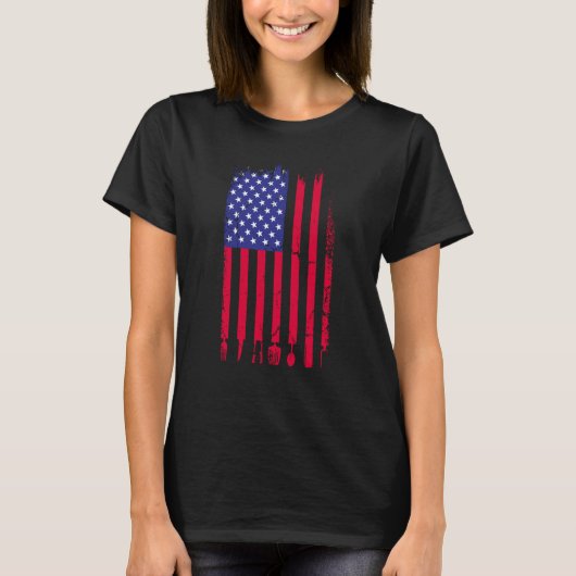 America Flag Girll Costume Barbeque Tシャツ (正面)