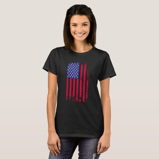America Flag Girll Costume Barbeque Tシャツ (正面フル)