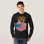 America Flag Russell Terrier Dog In Pocket Tシャツ (正面フル)