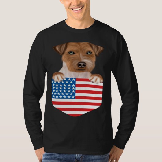 America Flag Russell Terrier Dog In Pocket Tシャツ (正面)