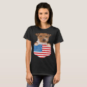 America Flag Russell Terrier Dog In Pocket Tシャツ (正面フル)