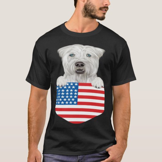 America Flag Soft Coated Wheaten Terrier Dog In Po Tシャツ (正面)