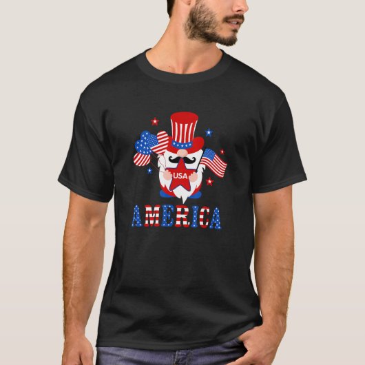 America Gnome American Flag 4th Of July Family Mat Tシャツ (正面)