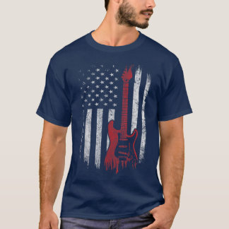 America Guitarist Music Patriotic American USA Fla Tシャツ