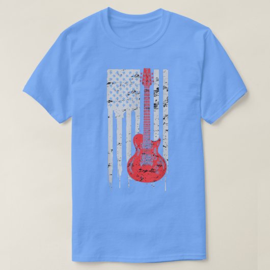 America Guitarist Music USA Flag Guitar Tシャツ (デザイン正面)