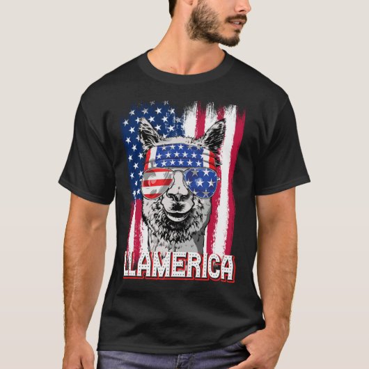 America Independence Day Flag Llama Llamerica Tシャツ (正面)