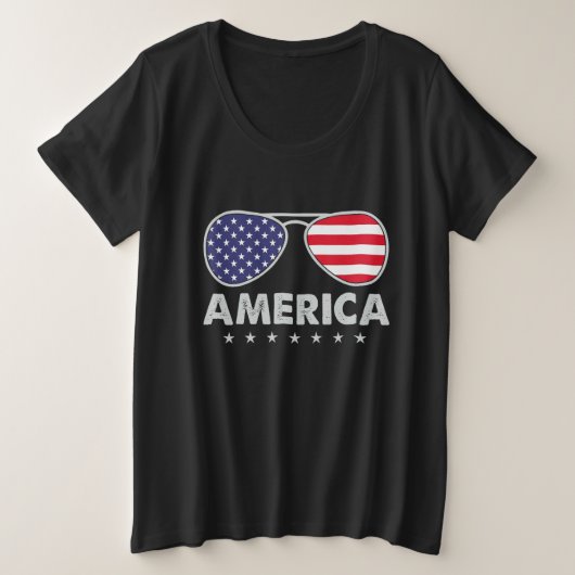 America Independence Day  Glasses Flag Men Boys プラスサイズTシャツ (デザイン正面)