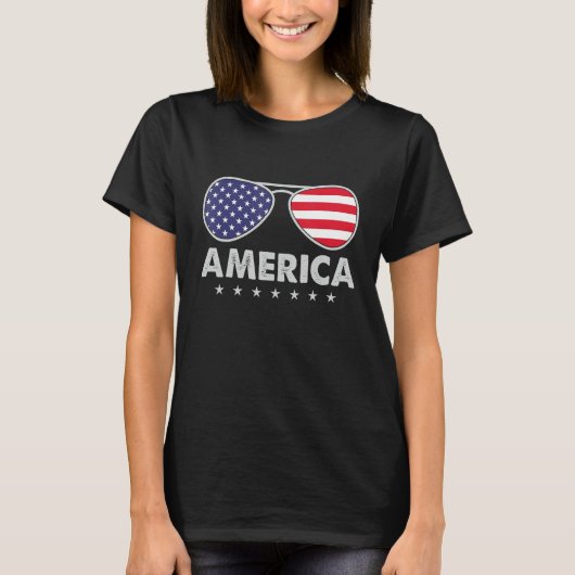 America Independence Day  Glasses Flag Men Boys Tシャツ (正面)