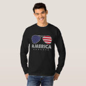 America Independence Day  Glasses Flag Men Boys Tシャツ (正面フル)