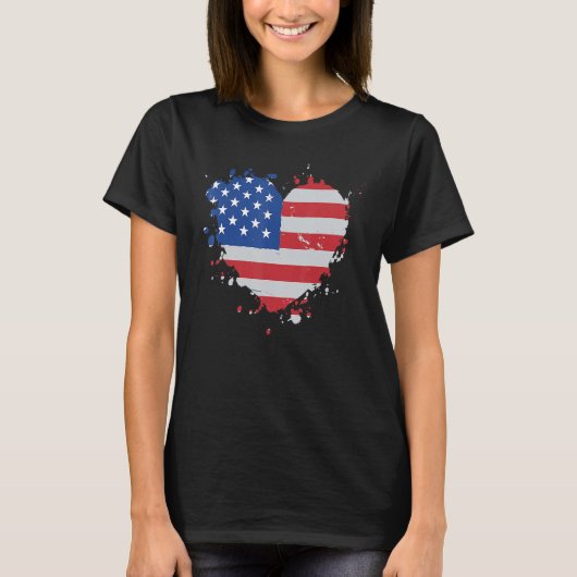 America Love Flag USA Heart 4th July American Prou Tシャツ (正面)
