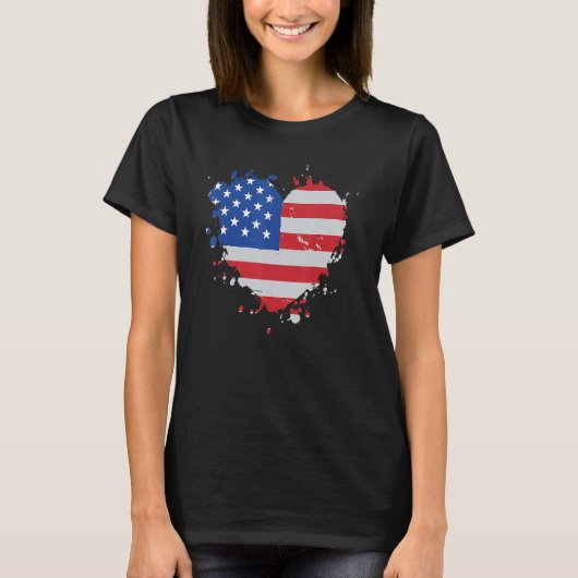 America Love Flag USA Heart 4th Of July American P Tシャツ (正面)