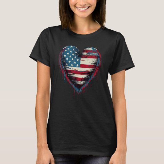 America Love Flag USA Heart 4th Of July American P Tシャツ (正面)