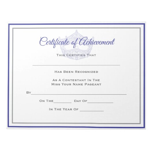 America Pageant Crown Certificate Achievement Awar ノートパッド (正面)