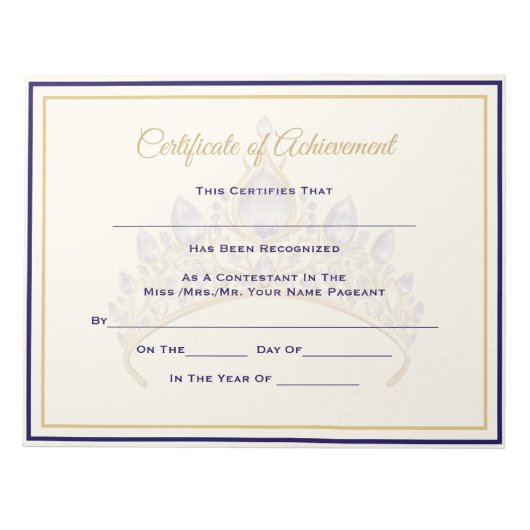 America Pageant Crown Certificate Achievement Awar ノートパッド (正面)