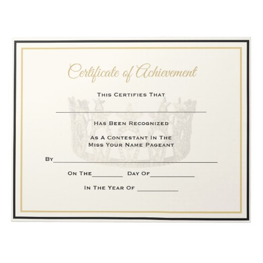 America Pageant Crown Certificate Achievement Awar ノートパッド (正面)