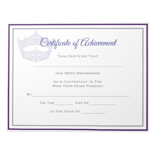 America Pageant Crown Certificate Achievement Awar ノートパッド (正面)
