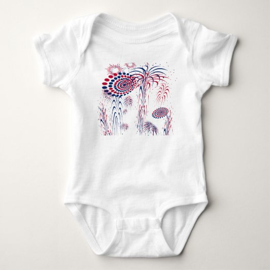 America Patriotic Fireworks 4th of July ベビーボディスーツ (正面)