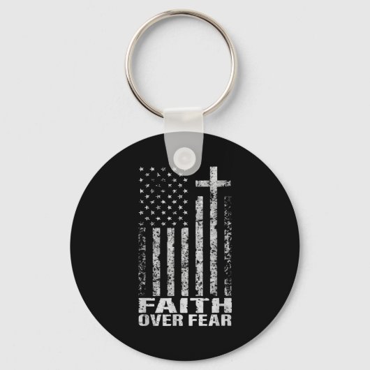 America Pride Us Flag Faith Over Fear Christian Bi キーホルダー (正面)