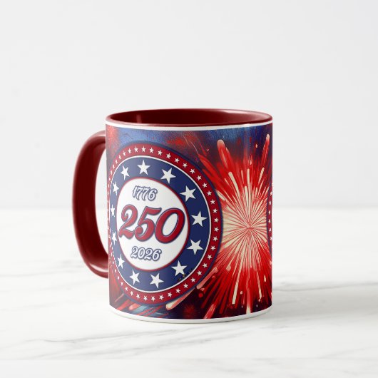America’s 250th Birthday Graphic Fireworks Burst R マグカップ (正面左)