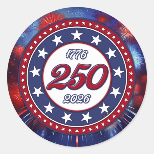 America’s 250th Birthday Graphic Fireworks Burst R ラウンドシール (正面)