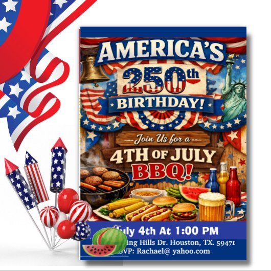 America’s 250th Birthday Patriotic BBQ Invitation  招待状