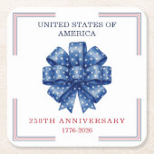 America’s 250th Birthday Watercolor Bow Elegant スクエアペーパーコースター (正面)