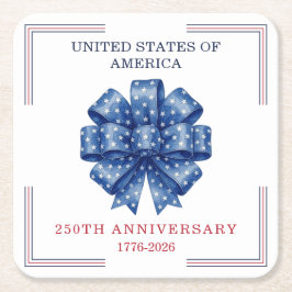 America’s 250th Birthday Watercolor Bow Elegant スクエアペーパーコースター