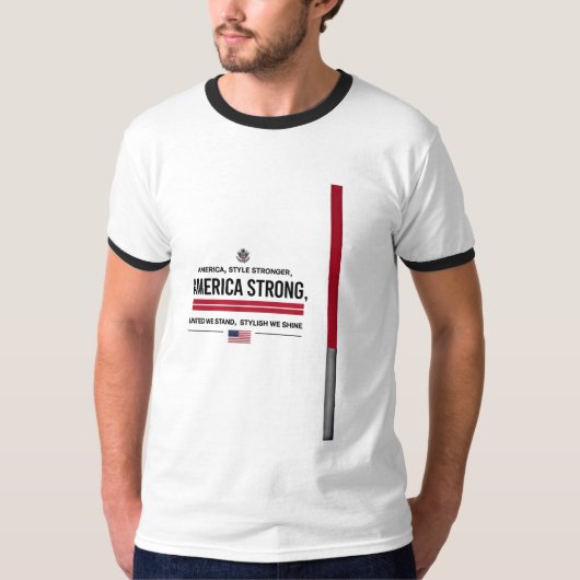 America Strong – アメリカはっきりしたグラフィックリンガーTシャツ Tシャツ (正面)