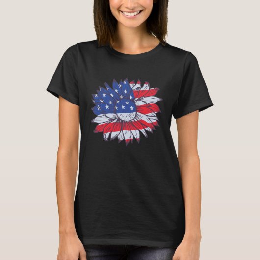 America Sunflower Flag 4th July American Patriotic Tシャツ (正面)